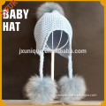 2015 winter nice warm baby knitting hat with real fur pom poms crochet hat
